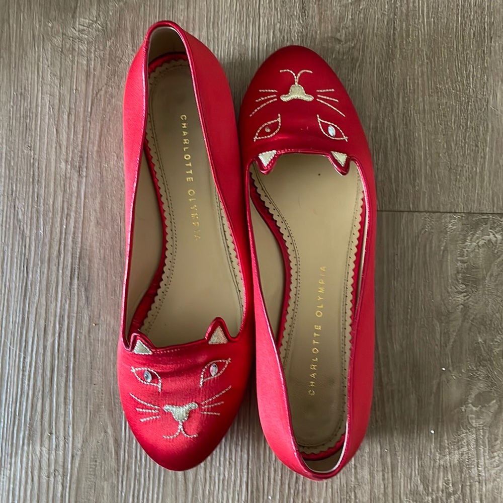 Charlotte Olympia Satin Cat Flats size 39.5